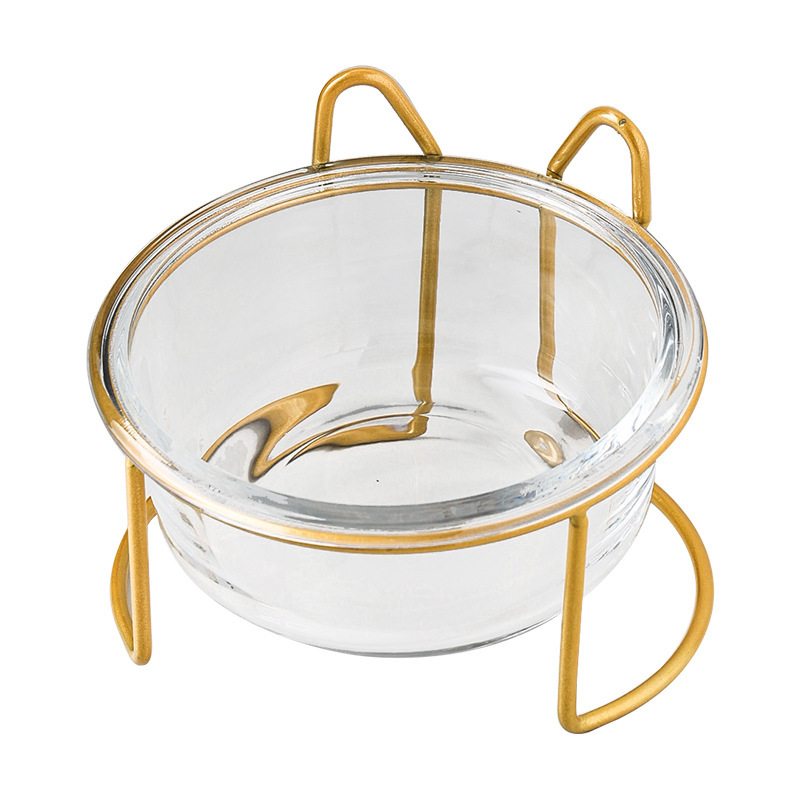 Glass Double Cat Bowl Set Non-Slip Raised Bowls for Kittens Food Water Dishes 11*13*5.5cm Size