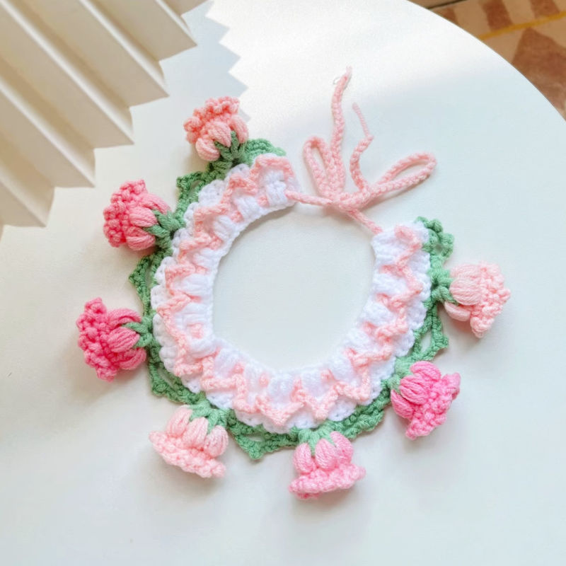 Bluebell Floral Knitted Pet Bandana Adjustable Dog Cat Bib Collar