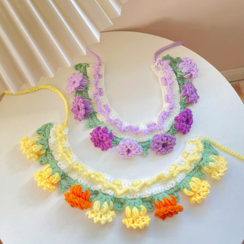 Bluebell Floral Knitted Pet Bandana Adjustable Dog Cat Bib Collar