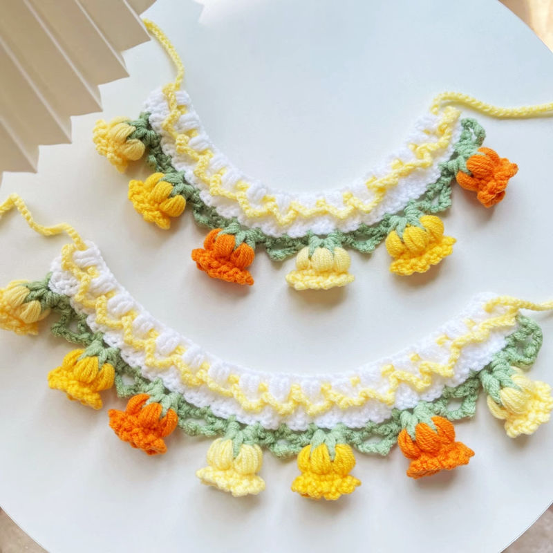 Bluebell Floral Knitted Pet Bandana Adjustable Dog Cat Bib Collar